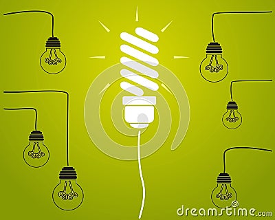 Idea concept - incandescent bulbs on the wires Vector Illustration