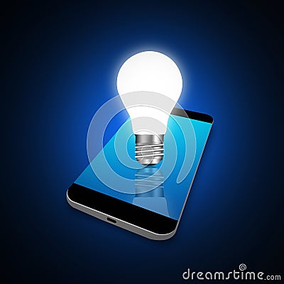 Idea concept with light bulbs on smartphone,cell phone illustra Cartoon Illustration