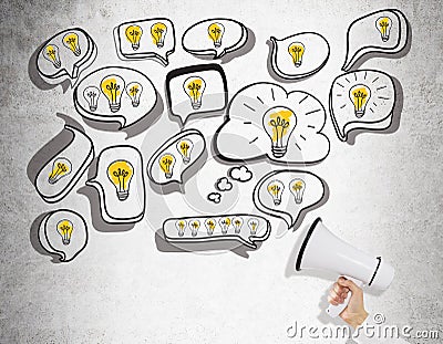 Idea concept lightbulbs and megaphone Stock Photo