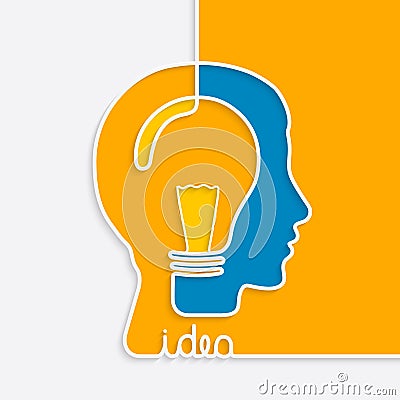 Idea concept. One line forming a head with lightbulb. Vector Illustration