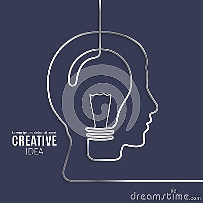 Idea concept. One line forming a head with lightbulb. Vector. Vector Illustration