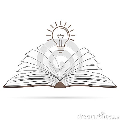 Idea concept. Opened book with light bulb Vector Illustration