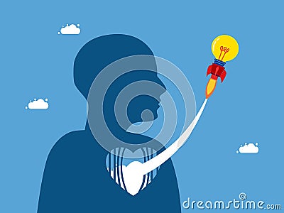 The idea of conquering the mind itself. The light bulb flew away from the heart prison Vector Illustration