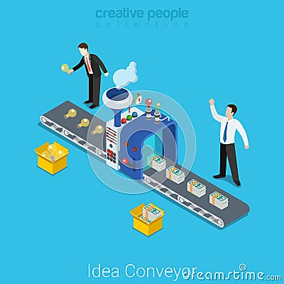 Idea conveyor startup business flat 3d vector isometric Vector Illustration