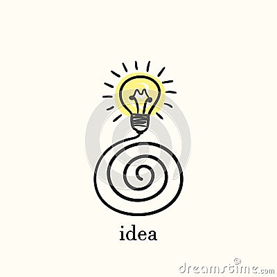 idea Light bulb on spiral wire, Hand drawn Vector Illustration