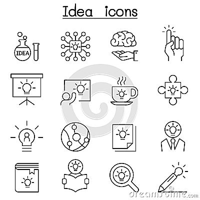 Idea, Creative, Innovation, Inspiration icon set in thin line st Vector Illustration