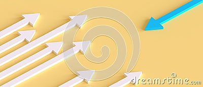 Idea Creative success leadership White and Yellow Arrow business Victory on the difference concept on Yellow Background.Copy Space Stock Photo