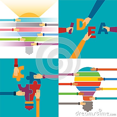 Idea & creativity concepts set in flat style Vector Illustration