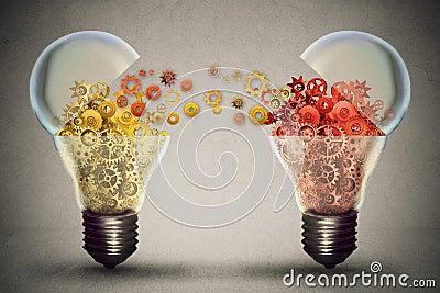 Idea exchange concept. Open lightbulb icon with gear mechanisms Stock Photo