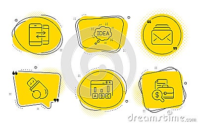 Mail, Survey results and Phone communication icons set. Idea, Flash memory and Accounting report signs. Vector Vector Illustration