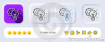 Idea gear line icon. Settings cogwheel sign. Working process. Neumorphic buttons. Vector Vector Illustration