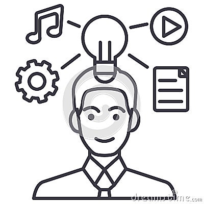 Idea generation businessman marketing plan vector line icon, sign, illustration on background, editable strokes Vector Illustration