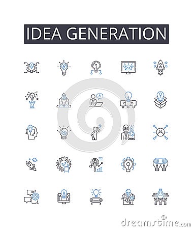 Idea generation line icons collection. Brainstorming session, Conceptualization creation, Innovation initiation Vector Illustration