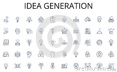 Idea generation line icons collection. Encryption, Firewall, Malware, Cybersecurity, Hacking, Viruses, Privacy vector Vector Illustration