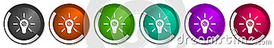 Idea icon set, solution, bulb, innovation silver metallic chrome border vector web buttons in 6 colors options for webdesign Vector Illustration