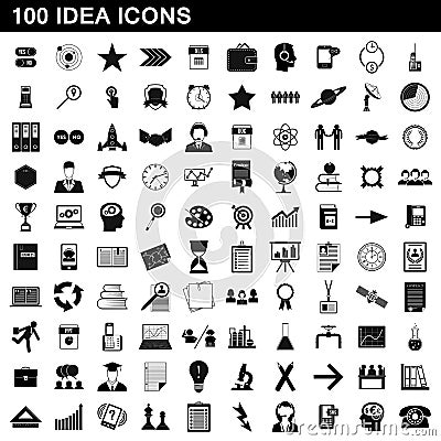 100 idea icons set, simple style Vector Illustration