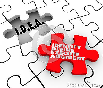 Idea Identify Define Execute Augment Acronym Puzzle Piece Solve Stock Photo