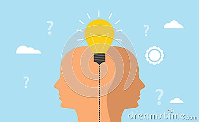 Idea and imagination concept with human men head with lightbulb with blue background Vector Illustration