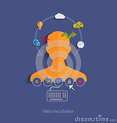 Idea incubator flat design concept template with icons Vector Illustration