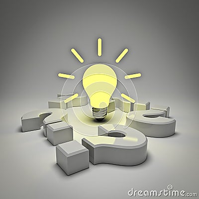 Idea light bulb amongst question marks Stock Photo