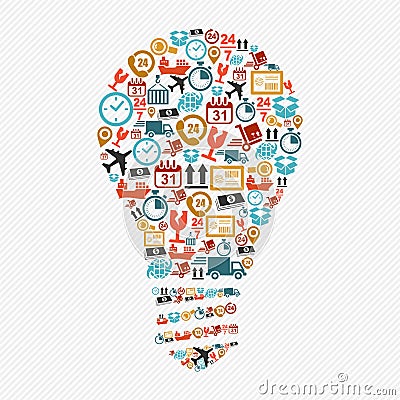 Idea light bulb, colorful shipping web icons composition. Vector Illustration