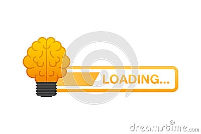 Idea loading concept with idea brain processed on a lightbulb bar. Vector stock illustration. Vector Illustration