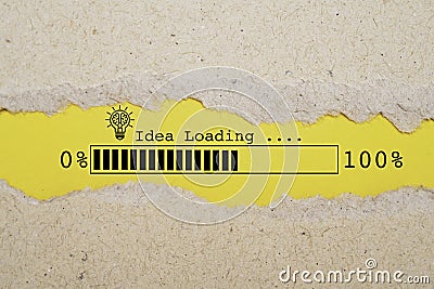 Idea loading icon on yellow background and brown torn paper for creative thinking idea and problem solving concept Stock Photo