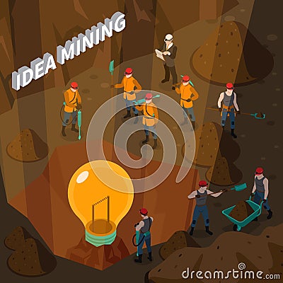 Idea Mining Isometric Concept Vector Illustration
