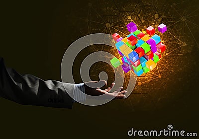 Idea of new technologies and integration presented by cube figure Stock Photo