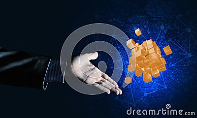 Idea of new technologies and integration presented by cube figure Stock Photo