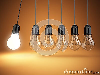 Idea o creativity concept. Light bulbs and perpetual motion. Stock Photo