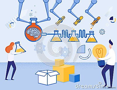 Idea Production Metaphor Line Path and Teamwork Vector Illustration