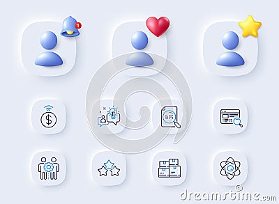 Idea, Ranking stars and Atom core line icons. For web app, printing. Vector Vector Illustration