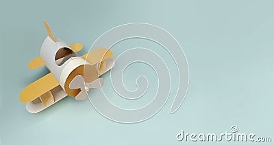 The idea of recycling a roll of toilet paper into a toy airplane. Craft idea for children's creativity Stock Photo