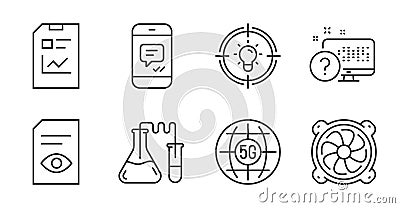 Idea, Report document and Chemistry lab icons set. Message, View document and 5g internet signs. Vector Vector Illustration