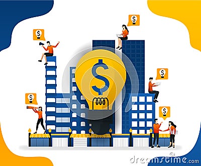Idea to build a smart city. creating a financial system in the city, concept vector ilustration. can use for landing page, templat Vector Illustration