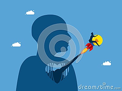 The idea of winning over yourself. man riding a light bulb flying out of the heart prison Vector Illustration