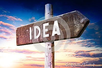 Idea - wooden signpost, roadsign with one arrow Stock Photo