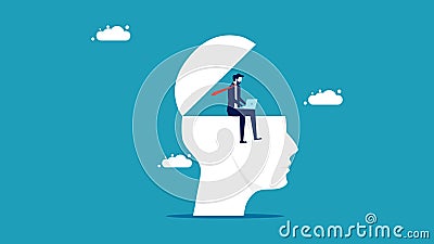 The idea of working. Businessman working on model head Vector Illustration