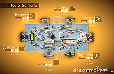 Ideal Workspace for teamwork Infographic and brainstorming with Flat style Stock Photo