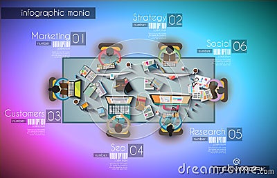 Ideal Workspace for teamwork Infographic and brainstorming with Flat style Vector Illustration