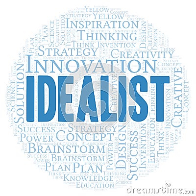 Idealist typography word cloud create with the text only. Stock Photo