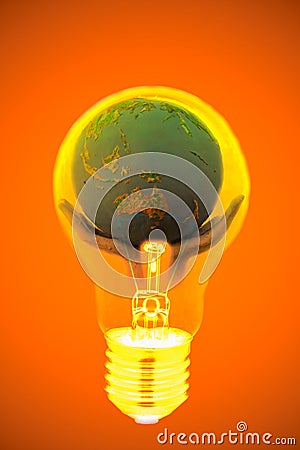 Ideas, hand, light bulb, world Stock Photo