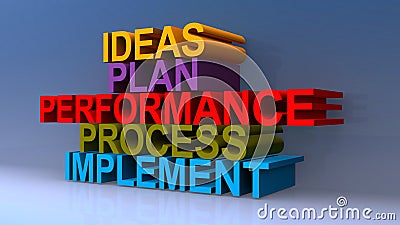 Ideas plan performance process implement on blue Stock Photo