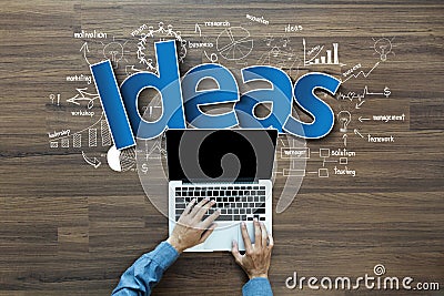 Ideas sign with doodles creative thinking drawing charts Stock Photo