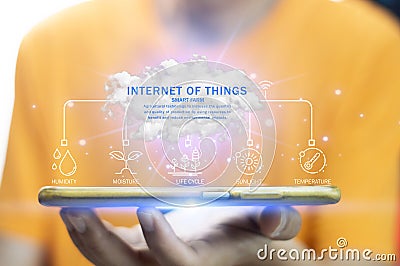 Ideas for using AI and smart farming Productivity increase and production control, data storage on the cloud system Stock Photo