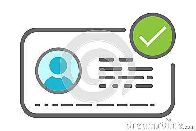 Identification card with verified Check mark. Id card Verification badge Profile icon. personal identity verify, User or profile Vector Illustration