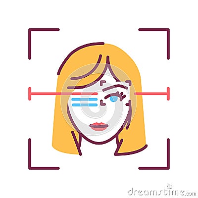 Identification face color line icon. Eye ID verifying, recognition person concept. Biometric security element. Deep face Vector Illustration