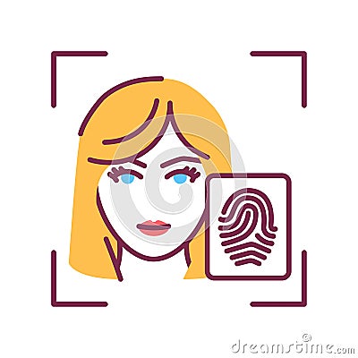 Identification face color line icon. ID and verifying. Authorization person. Biometric security element. Deep face. Scanning Vector Illustration