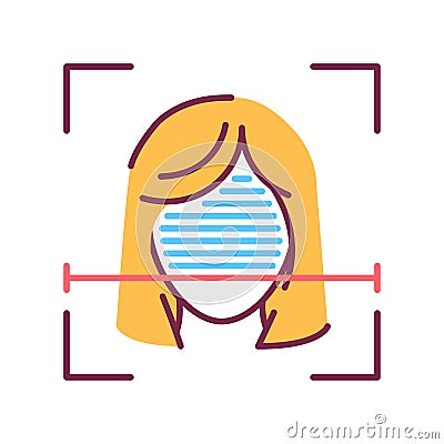 Identification face color line icon. ID and verifying person concept. Biometric security element. Deep face. Scanning technology Vector Illustration